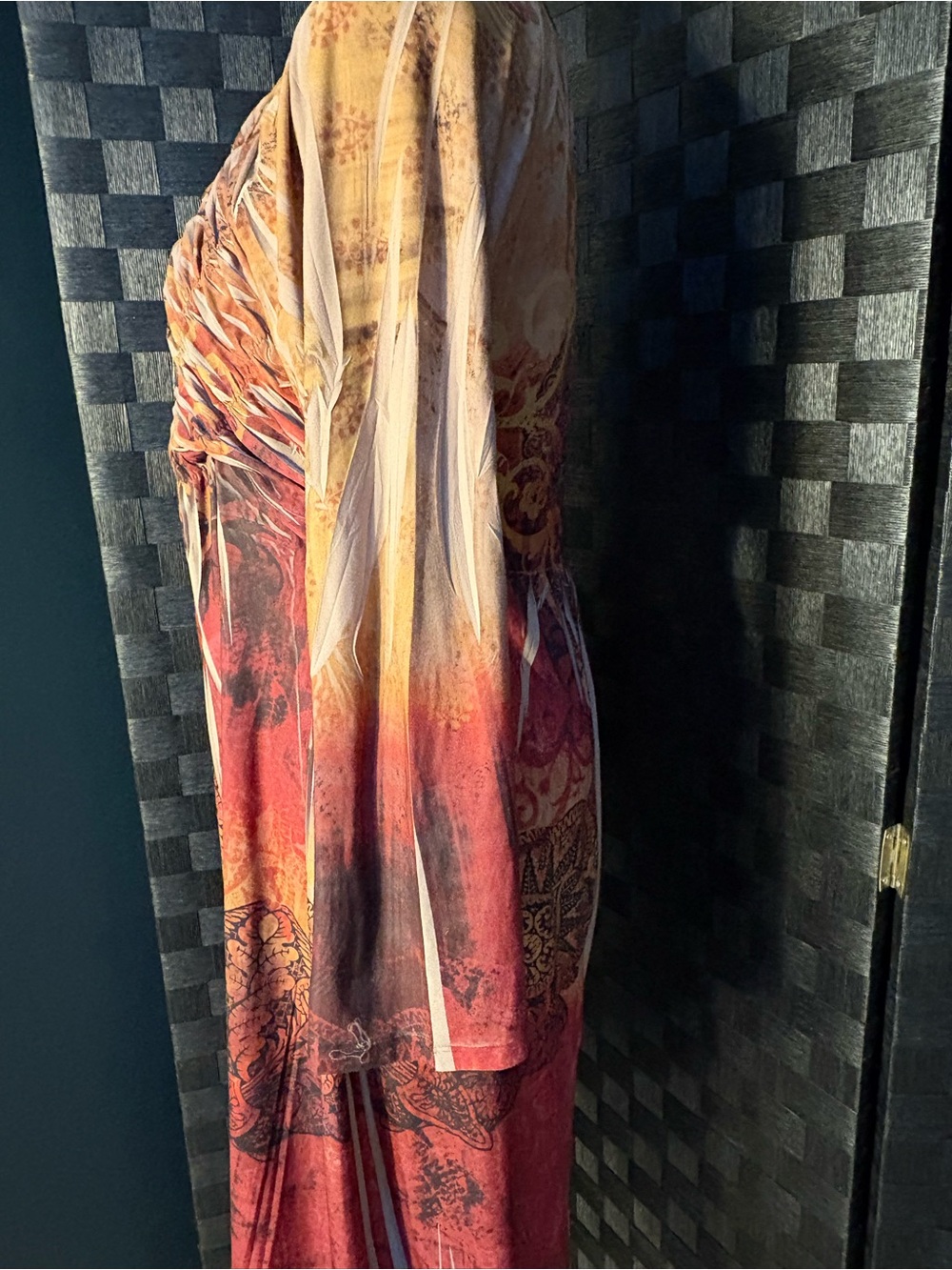 Y2K Grunge Fairycore Boho Tattoo Long Sleeve Smocked Imperial Waist Midi Dress L - Picture 3 of 6